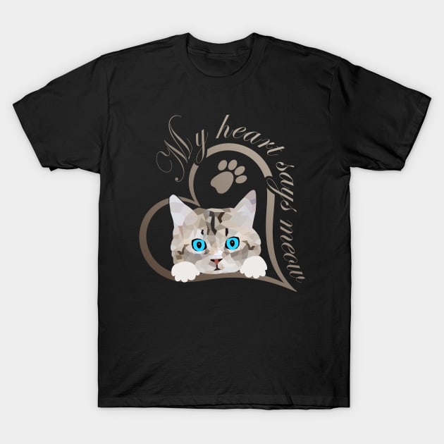 Cat kitten heart says meow T-Shirt by Kingluigi